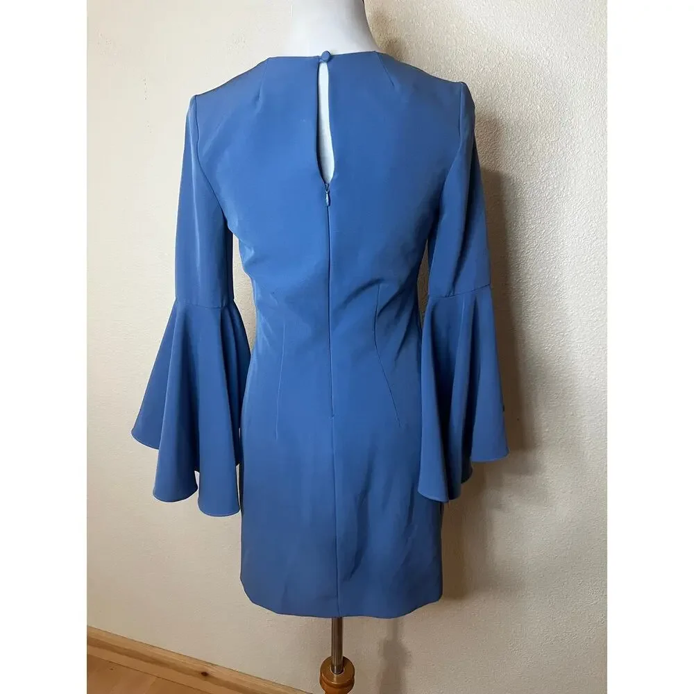 MILLY Nicole Bell Sleeve Shift Mini Dress in steel blue WOMENS 2